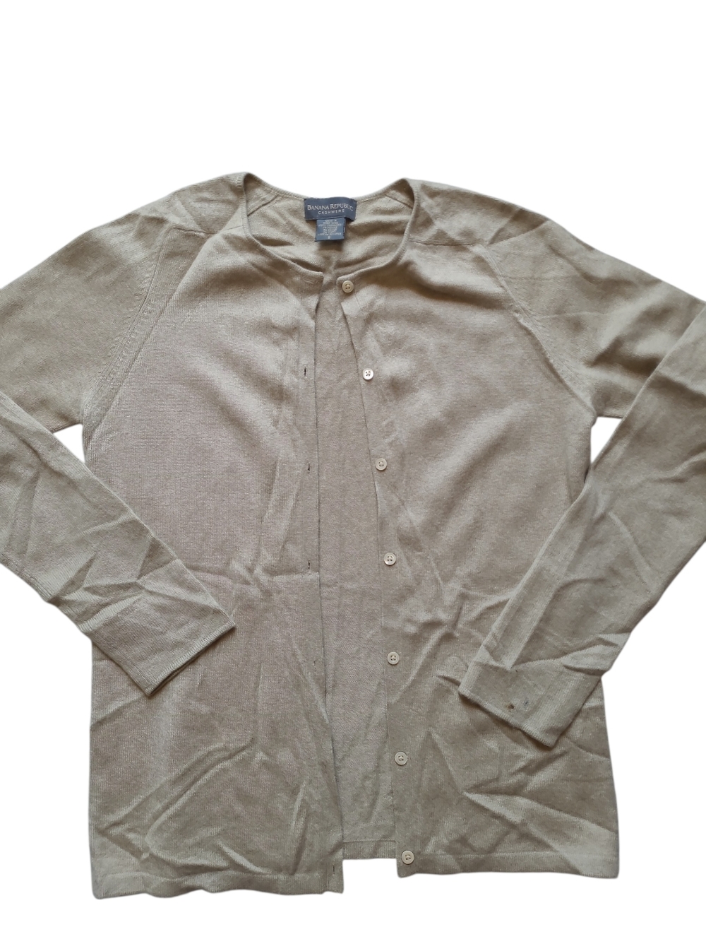 Banana Republic 100% Cashmere Beige Button-Up Cardigan